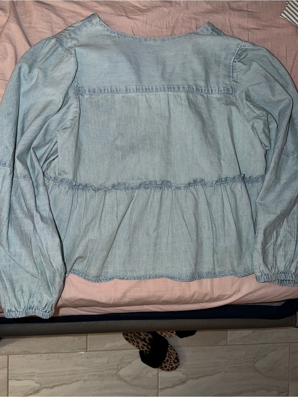 FREE PEOPLE Light Blue Denim Tie-Front Peplum Top NWOT - Picture 2 of 2